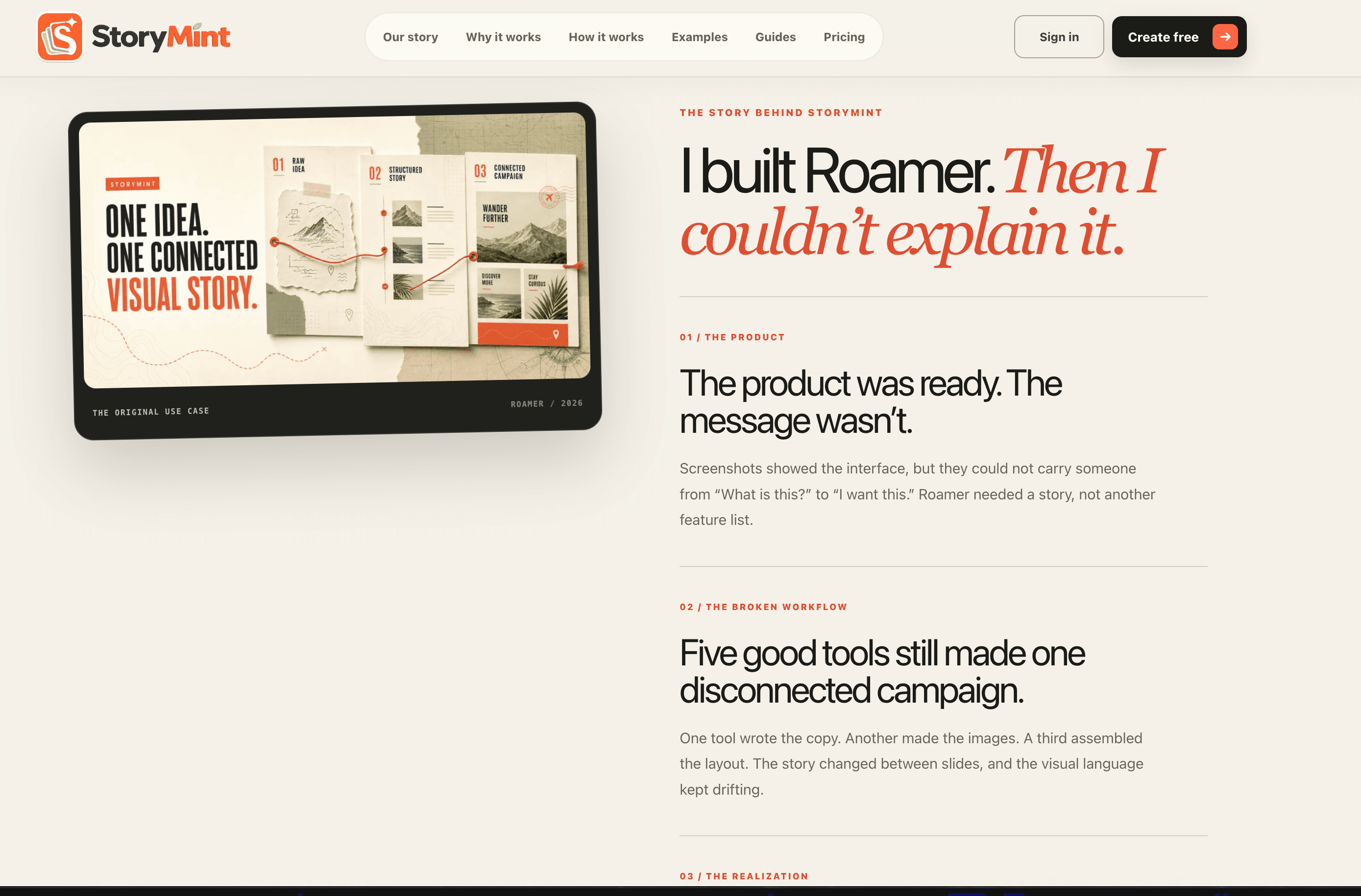 StoryMint narrative page explaining the origin of the product
